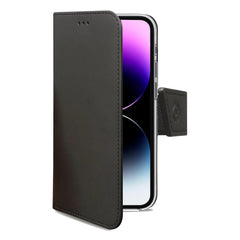 WALLY - Custodia a libro in pelle sintetica con chiusura flap magnetico, slot per carte e funzione stand colore nero compatibile con Apple iPhone 14 Pro Max