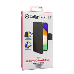 WALLY - Custodia a libro in pelle sintetica con chiusura flap magnetico, slot per carte e funzione stand colore nero compatibile con Samsung Galaxy A04s/ Galaxy A13 5G