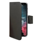 WALLY - Custodia a libro in pelle sintetica con chiusura flap magnetico, slot per carte e funzione stand colore nero compatibile con Samsung Galaxy S23+ 5G