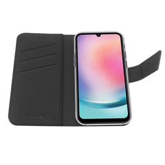 WALLY - Custodia a libro in pelle sintetica con chiusura flap magnetico, slot per carte e funzione stand colore nero compatibile con Samsung Galaxy A24 4G