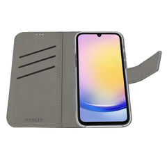 WALLY - Custodia a libro in pelle sintetica con chiusura flap magnetico, slot per carte e funzione stand colore nero compatibile con Samsung Galaxy A25 5G