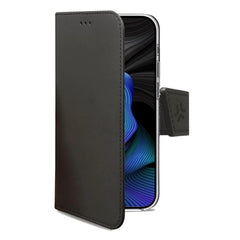 WALLY - Custodia a libro in pelle sintetica con chiusura flap magnetico, slot per carte e funzione stand colore nero compatibile con Samsung Galaxy S23 FE