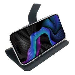 WALLY - Custodia a libro in pelle sintetica con chiusura flap magnetico, slot per carte e funzione stand colore nero compatibile con Samsung Galaxy S23 FE