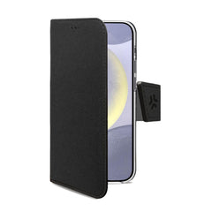 WALLY - Custodia a libro in pelle sintetica con chiusura flap magnetico, slot per carte e funzione stand colore nero compatibile con Samsung Galaxy S24+ 5G