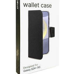 WALLY - Custodia a libro in pelle sintetica con chiusura flap magnetico, slot per carte e funzione stand colore nero compatibile con Samsung Galaxy S24+ 5G