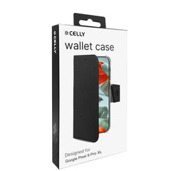 WALLY - Custodia a libro in pelle sintetica con chiusura flap magnetico, slot per carte e funzione stand colore nero compatibile con Google Pixel 9 Pro XL