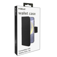 WALLY - Custodia a libro in pelle sintetica con chiusura flap magnetico, slot per carte e funzione stand colore nero compatibile con Samsung Galaxy S25+ 5G
