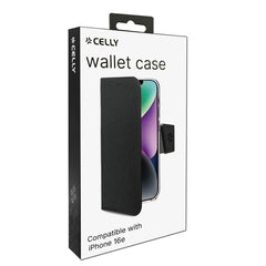 WALLY - Custodia a libro in pelle sintetica con chiusura flap magnetico, slot per carte e funzione stand colore nero compatibile con Apple iPhone 16e/ iPhone 17e