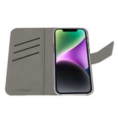 WALLY - Custodia a libro in pelle sintetica con chiusura flap magnetico, slot per carte e funzione stand colore nero compatibile con Apple iPhone 16e/ iPhone 17e