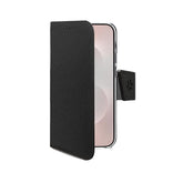 WALLY - Custodia a libro in pelle sintetica con chiusura flap magnetico, slot per carte e funzione stand colore nero compatibile con Samsung Galaxy S25 Edge