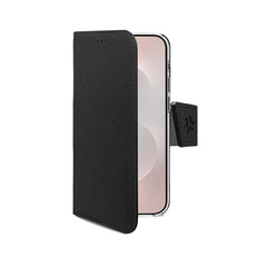 WALLY - Custodia a libro in pelle sintetica con chiusura flap magnetico, slot per carte e funzione stand colore nero compatibile con Samsung Galaxy S25 Edge