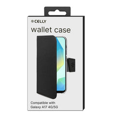 WALLY - Custodia a libro in pelle sintetica con chiusura flap magnetico, slot per carte e funzione stand colore nero compatibile con Samsung Galaxy A17 5G/ A17 4G/ A17 5G EE