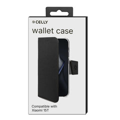 WALLY - Custodia a libro in pelle sintetica con chiusura flap magnetico, slot per carte e funzione stand colore nero compatibile con Xiaomi 15T