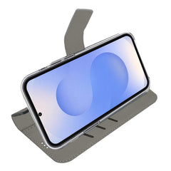 WALLY - Custodia a libro in pelle sintetica con chiusura flap magnetico, slot per carte e funzione stand colore nero compatibile con Samsung Galaxy S25 FE