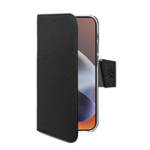 WALLY - Custodia a libro in pelle sintetica con chiusura flap magnetico, slot per carte e funzione stand colore nero compatibile con Motorola G86/ G86 Power