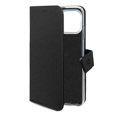 WALLY - Custodia a libro in pelle sintetica con chiusura flap magnetico, slot per carte e funzione stand colore nero compatibile con Motorola G86/ G86 Power