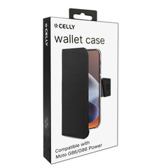 WALLY - Custodia a libro in pelle sintetica con chiusura flap magnetico, slot per carte e funzione stand colore nero compatibile con Motorola G86/ G86 Power