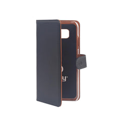 WALLY - Custodia a libro in pelle sintetica con chiusura flap magnetico, slot per carte e funzione stand colore nero compatibile con Samsung Galaxy J5 2016