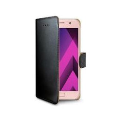 WALLY - Custodia a libro in pelle sintetica con chiusura flap magnetico, slot per carte e funzione stand colore nero compatibile con Samsung Galaxy A3 2017