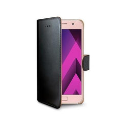 WALLY - Custodia a libro in pelle sintetica con chiusura flap magnetico, slot per carte e funzione stand colore nero compatibile con Samsung Galaxy A3 2017