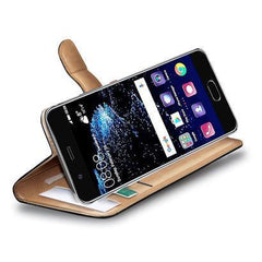 WALLY - Custodia a libro in pelle sintetica con chiusura flap magnetico, slot per carte e funzione stand colore nero compatibile con Huawei P10 Plus