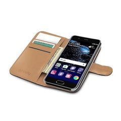 WALLY - Custodia a libro in pelle sintetica con chiusura flap magnetico, slot per carte e funzione stand colore nero compatibile con Huawei P10 Plus