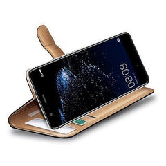 WALLY - Custodia a libro in pelle sintetica con chiusura flap magnetico, slot per carte e funzione stand colore nero compatibile con Huawei P10 Lite