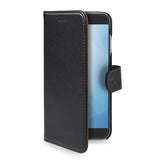 WALLY - Custodia a libro in pelle sintetica con chiusura flap magnetico, slot per carte e funzione stand colore nero compatibile con Honor 9