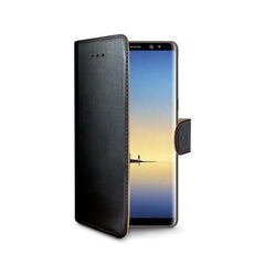 WALLY - Custodia a libro in pelle sintetica con chiusura flap magnetico, slot per carte e funzione stand colore nero compatibile con Samsung Galaxy Note 8