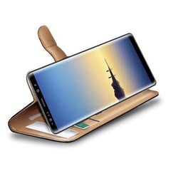WALLY - Custodia a libro in pelle sintetica con chiusura flap magnetico, slot per carte e funzione stand colore nero compatibile con Samsung Galaxy Note 8