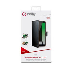 WALLY - Custodia a libro in pelle sintetica con chiusura flap magnetico, slot per carte e funzione stand colore nero compatibile con Huawei Mate 10 Lite