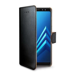 WALLY - Custodia a libro in pelle sintetica con chiusura flap magnetico, slot per carte e funzione stand colore nero compatibile con Samsung Galaxy A8+ 2018