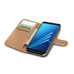 WALLY - Custodia a libro in pelle sintetica con chiusura flap magnetico, slot per carte e funzione stand colore nero compatibile con Samsung Galaxy A8+ 2018