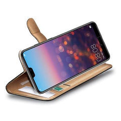 WALLY - Custodia a libro in pelle sintetica con chiusura flap magnetico, slot per carte e funzione stand colore nero compatibile con Huawei P20