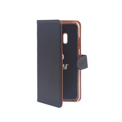 WALLY - Custodia a libro in pelle sintetica con chiusura flap magnetico, slot per carte e funzione stand colore nero compatibile con Samsung Galaxy J4 2018