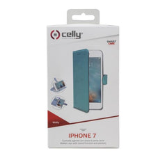 WALLY - Custodia a libro in pelle sintetica con chiusura flap magnetico, slot per carte e funzione stand colore azzurro per Apple iPhone SE 2022/ iPhone SE 2020/ iPhone 8/ 7/ 6s/ 6