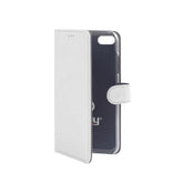 WALLY - Custodia a libro in pelle sintetica con chiusura flap magnetico, slot per carte e funzione stand colore bianco per Apple iPhone SE 2022/ iPhone SE 2020/ iPhone 8/ 7/ 6s/ 6