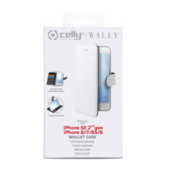 WALLY - Custodia a libro in pelle sintetica con chiusura flap magnetico, slot per carte e funzione stand colore bianco per Apple iPhone SE 2022/ iPhone SE 2020/ iPhone 8/ 7/ 6s/ 6