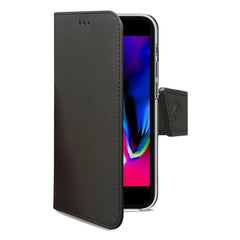 WALLY - Custodia a libro in pelle sintetica con chiusura flap magnetico, slot per carte e funzione stand colore nero per Apple iPhone SE 2022/ iPhone SE 2020/ iPhone 8/ 7/ 6s/ 6