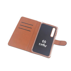 WALLY - Custodia a libro in pelle sintetica con chiusura flap magnetico, slot per carte e funzione stand colore nero compatibile con Samsung Galaxy A70/ A70 Enterprise Edition