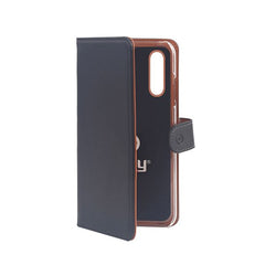 WALLY - Custodia a libro in pelle sintetica con chiusura flap magnetico, slot per carte e funzione stand colore nero compatibile con Xiaomi MI 9