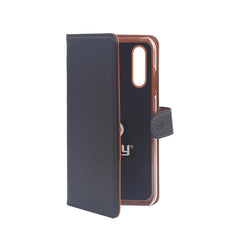 WALLY - Custodia a libro in pelle sintetica con chiusura flap magnetico, slot per carte e funzione stand colore nero compatibile con Xiaomi MI 9