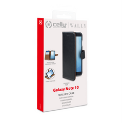 WALLY - Custodia a libro in pelle sintetica con chiusura flap magnetico, slot per carte e funzione stand colore nero compatibile con Samsung Galaxy Note 10