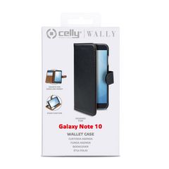 WALLY - Custodia a libro in pelle sintetica con chiusura flap magnetico, slot per carte e funzione stand colore nero compatibile con Samsung Galaxy Note 10