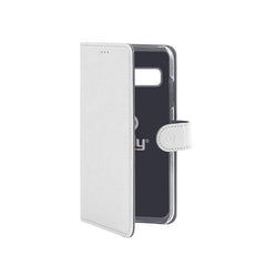 WALLY - Custodia a libro in pelle sintetica con chiusura flap magnetico, slot per carte e funzione stand colore bianco compatibile con Samsung Galaxy S10