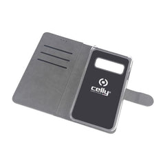 WALLY - Custodia a libro in pelle sintetica con chiusura flap magnetico, slot per carte e funzione stand colore bianco compatibile con Samsung Galaxy S10