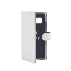 WALLY - Custodia a libro in pelle sintetica con chiusura flap magnetico, slot per carte e funzione stand colore bianco compatibile con Samsung Galaxy S10e