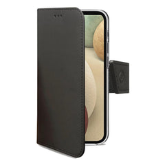 WALLY - Custodia a libro in pelle sintetica con chiusura flap magnetico, slot per carte e funzione stand colore nero compatibile con Samsung Galaxy A12/ Galaxy M12