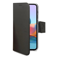 WALLY - Custodia a libro in pelle sintetica con chiusura flap magnetico, slot per carte e funzione stand colore nero compatibile con Xiaomi Redmi Note 10 Pro