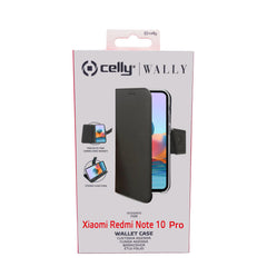 WALLY - Custodia a libro in pelle sintetica con chiusura flap magnetico, slot per carte e funzione stand colore nero compatibile con Xiaomi Redmi Note 10 Pro